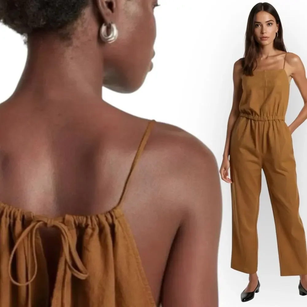 Everlane NWT The Shoestring Apron 100% Linen Jumpsuit Tawny Brown Size Medium
